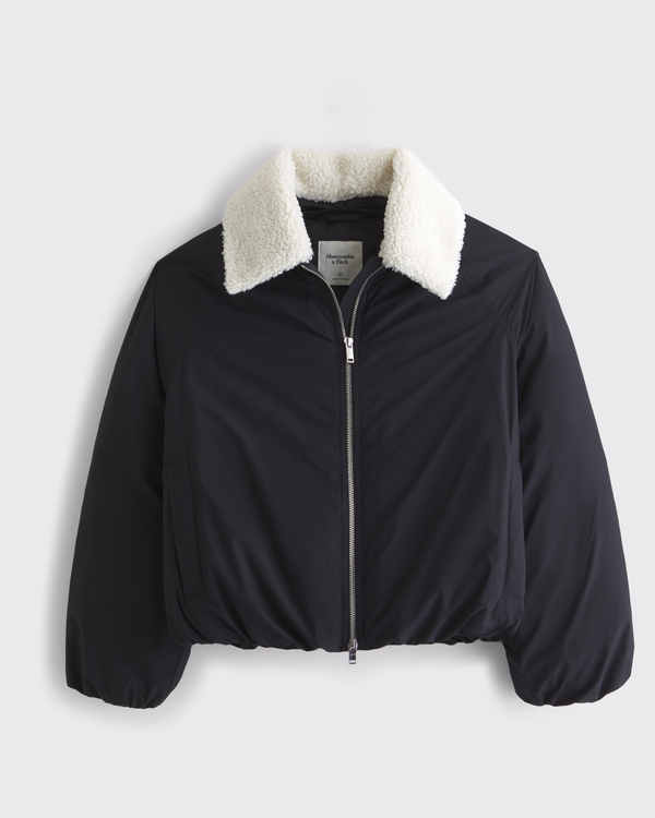 Removable Collar Bubble Hem Nylon Puffer