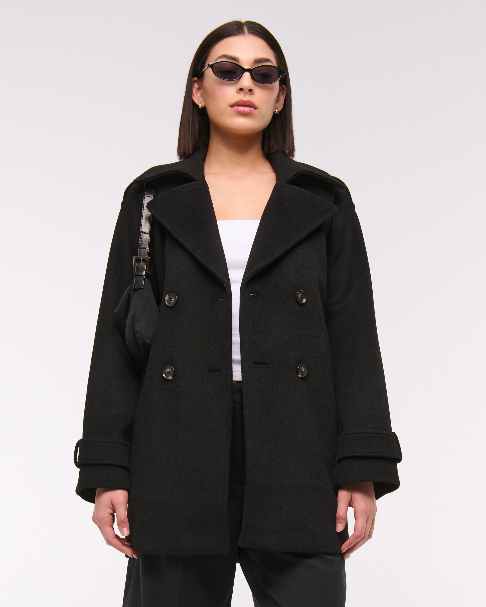 Mid-Length Wool-Blend Trench Coat