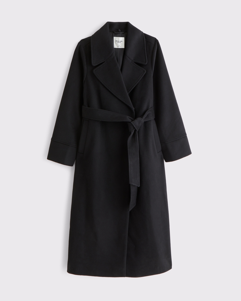 Removable Scarf Long Wool-Blend Coat