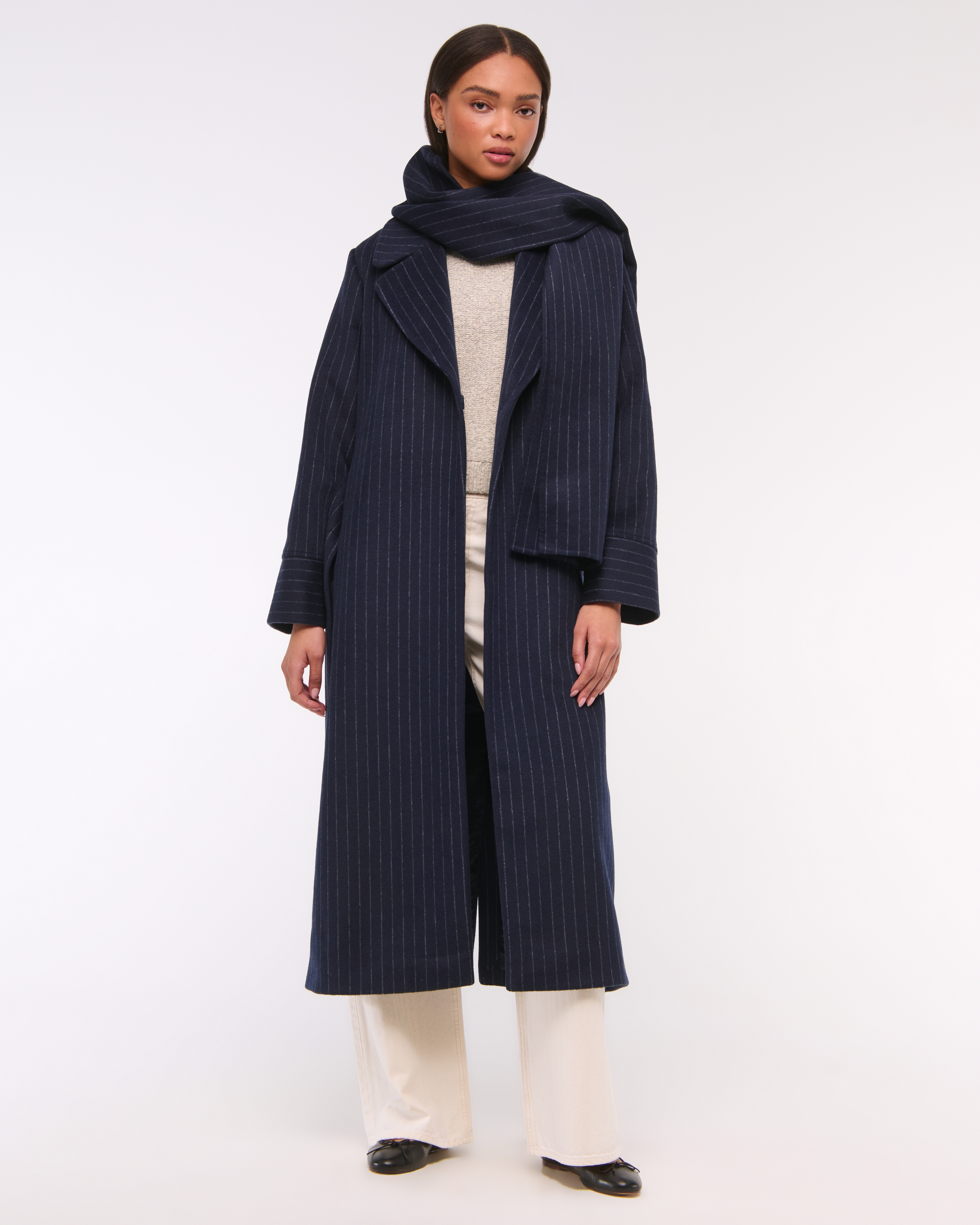 Women's Removable Scarf Long Wool-Blend Coat | Women's