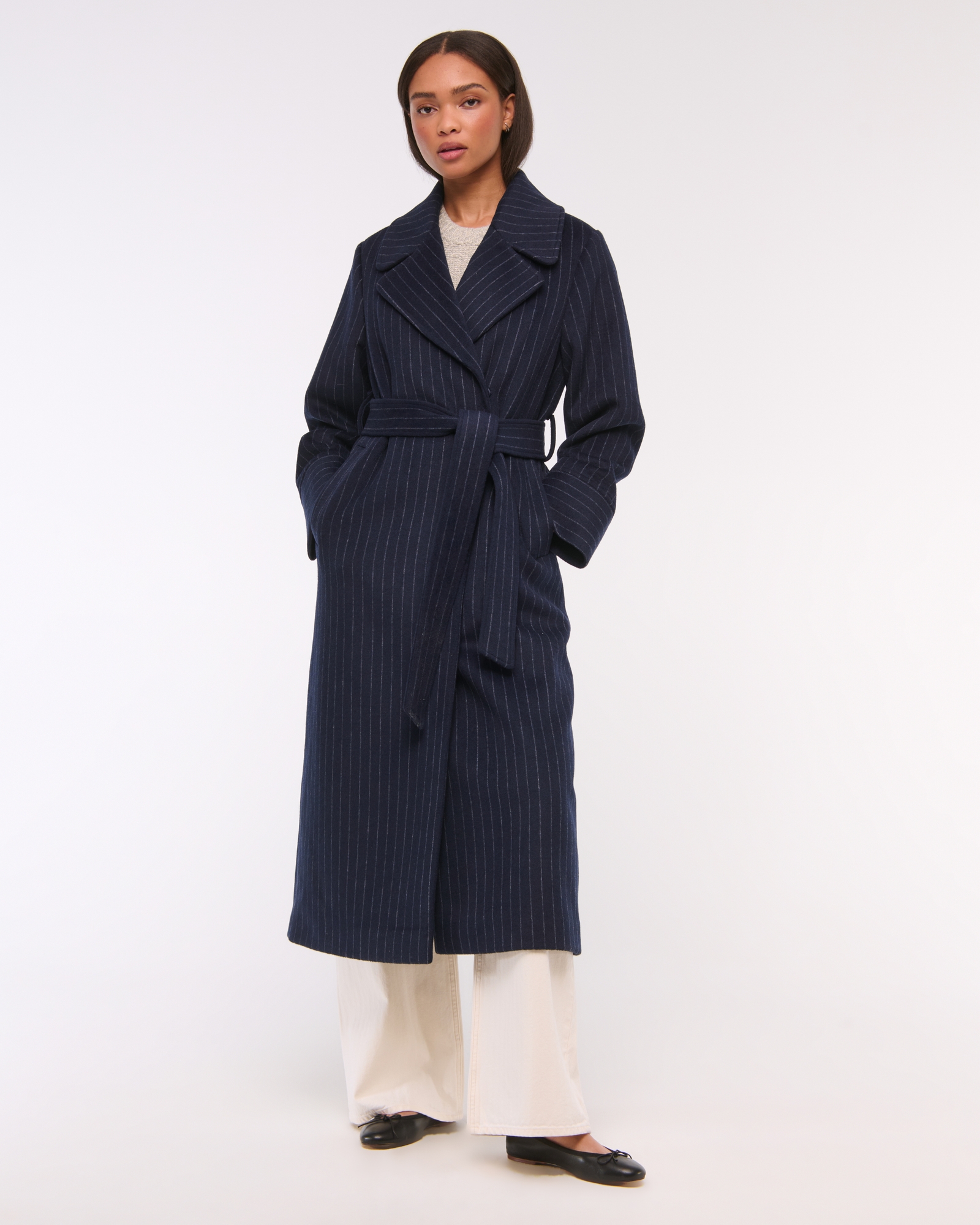 Removable Scarf Long Wool-Blend Coat