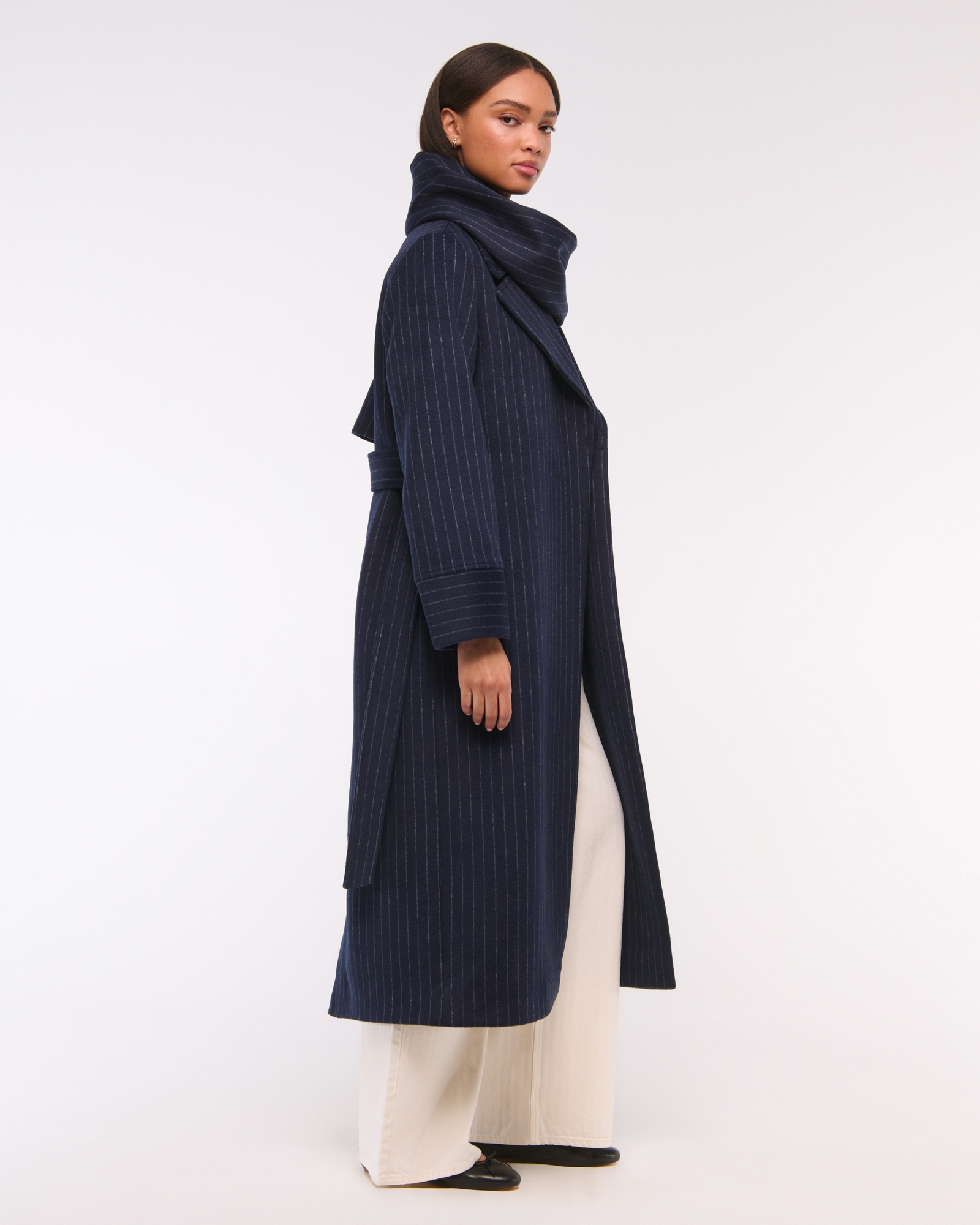 Removable Scarf Long Wool-Blend Coat