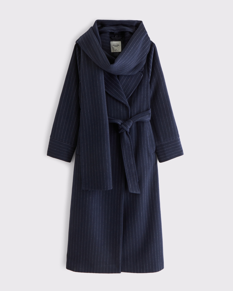 Women's Removable Scarf Long Wool-Blend Coat | Women's