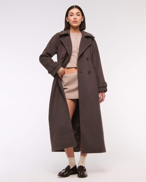 Wool-Blend Trench Coat, Dark Brown view 1