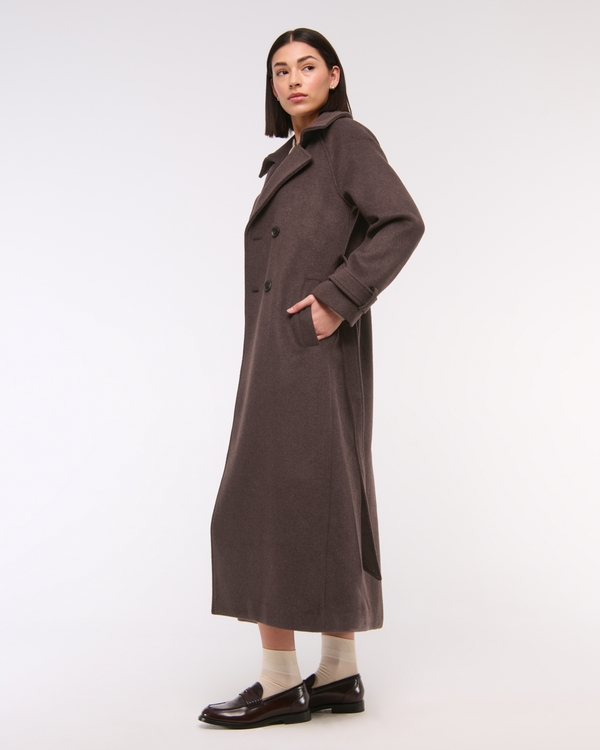 Wool-Blend Trench Coat, Dark Brown view 2