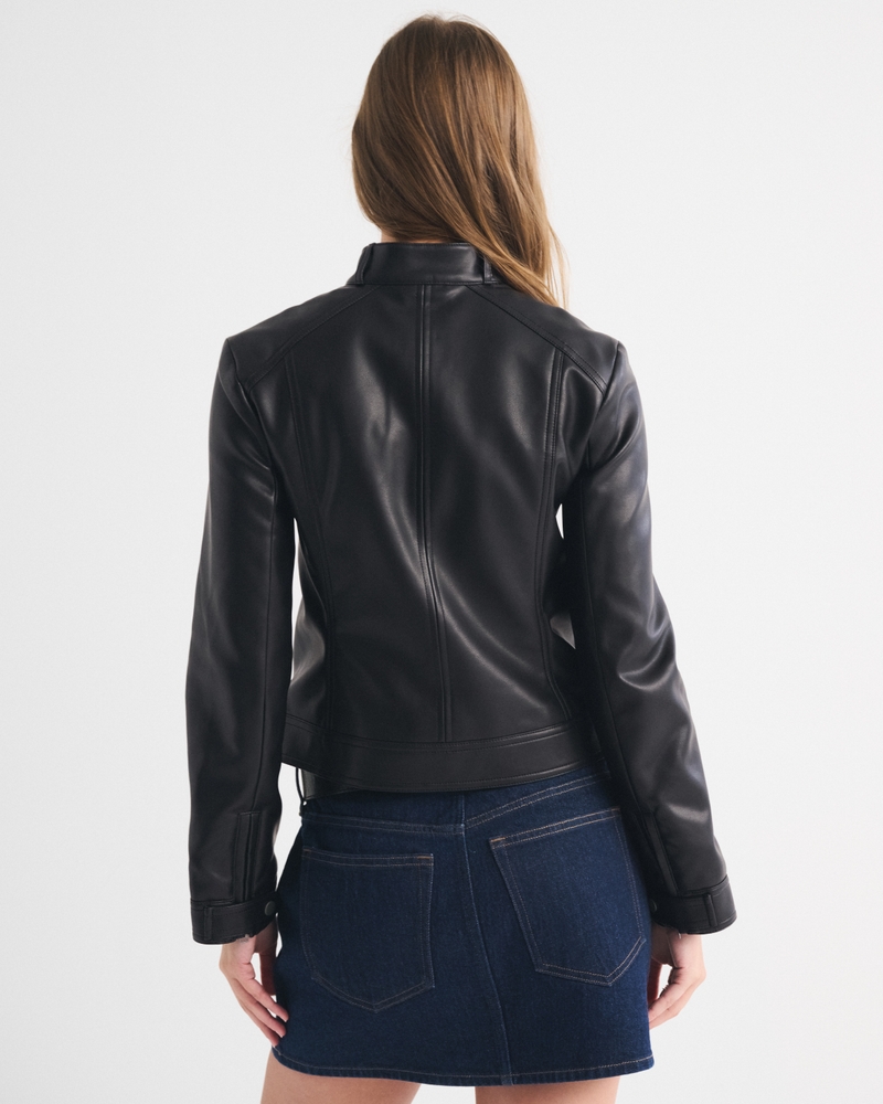 Slim Vegan Leather Mockneck Jacket