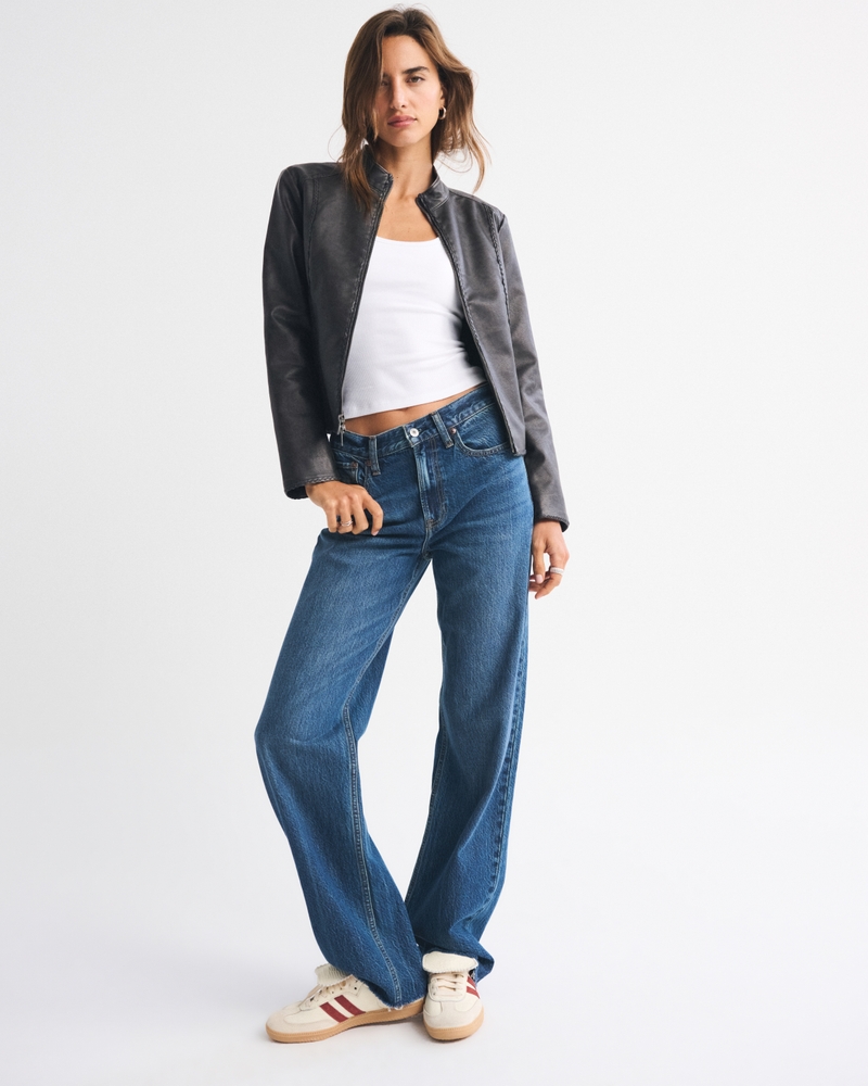 Slim Vegan Leather Mockneck Jacket