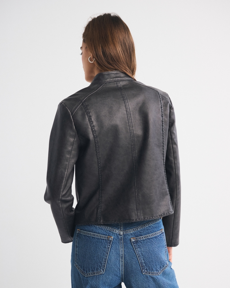Slim Vegan Leather Mockneck Jacket
