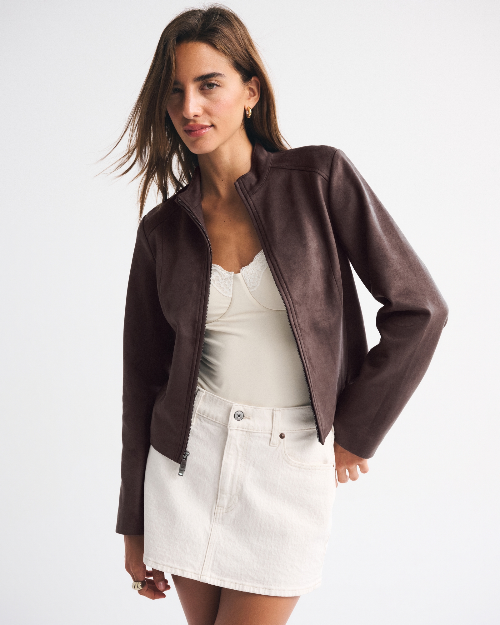 Slim Vegan Suede Mockneck Jacket