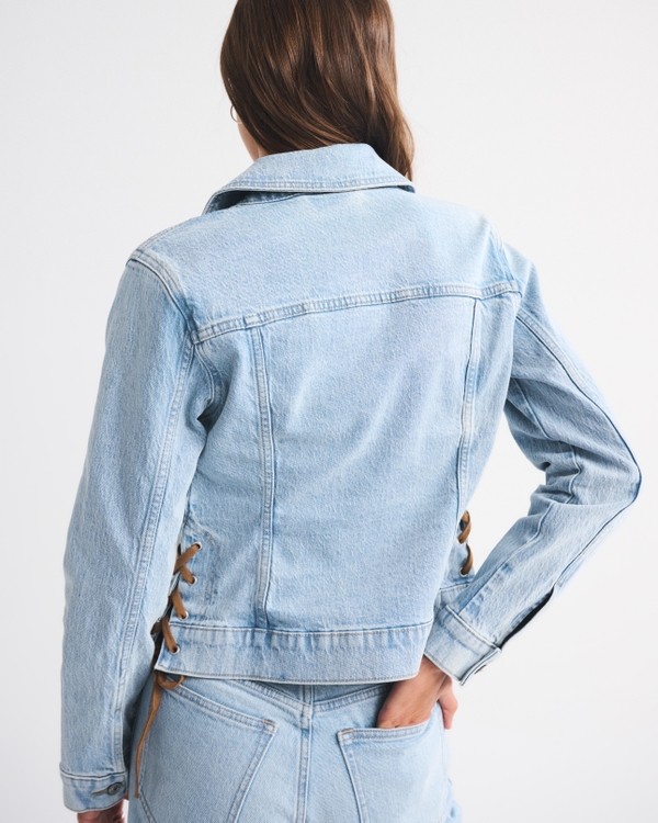 Slim Lace-Up Denim Trucker Jacket