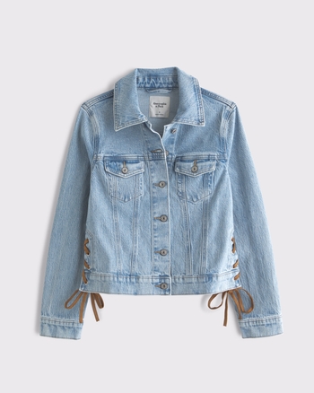 Slim Lace-Up Denim Trucker Jacket