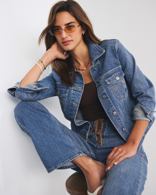 Veste de camionneur slim en jean, Délavage Moyen view 1