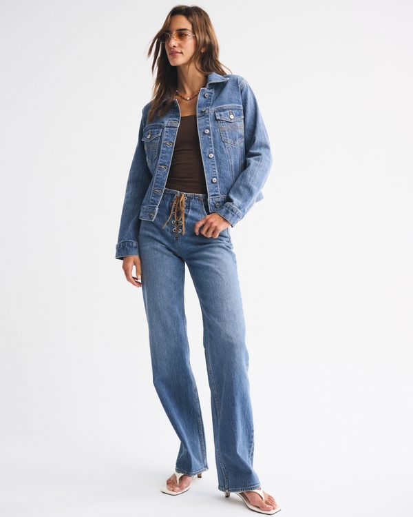 Veste de camionneur slim en jean, Délavage Moyen view 2