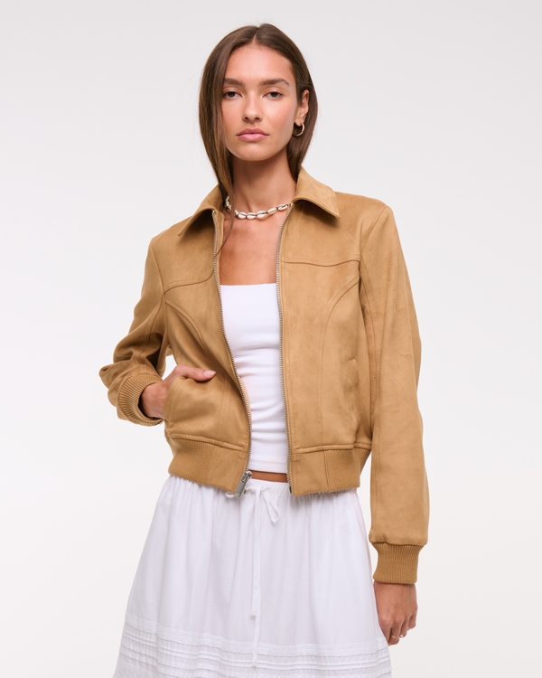 Bomber slim en faux daim, Brun view 1