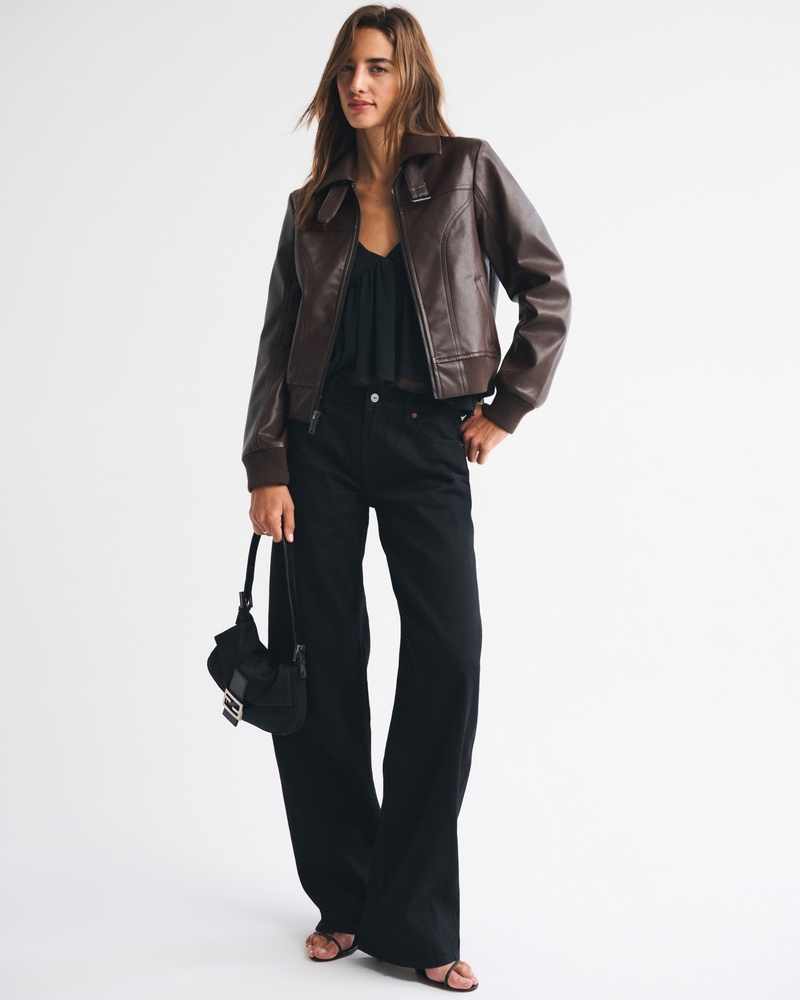 Slim Vegan Leather Bomber Jacket