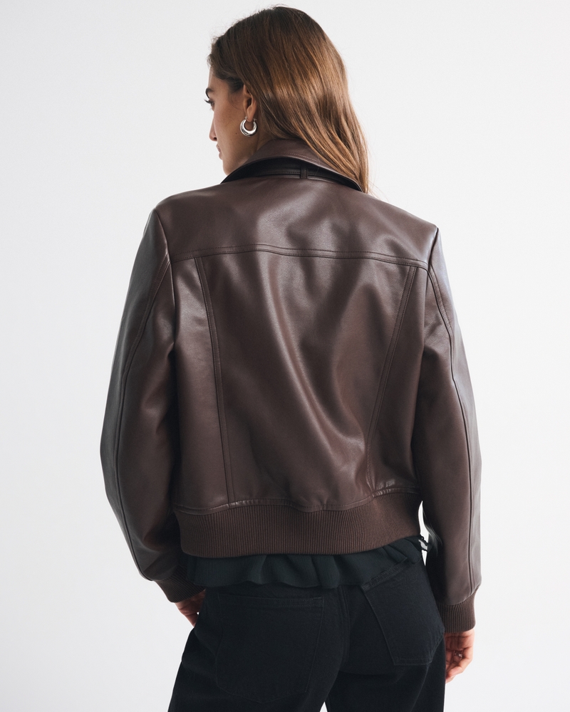 Slim Vegan Leather Bomber Jacket