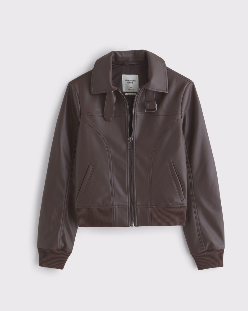 Slim Vegan Leather Bomber Jacket