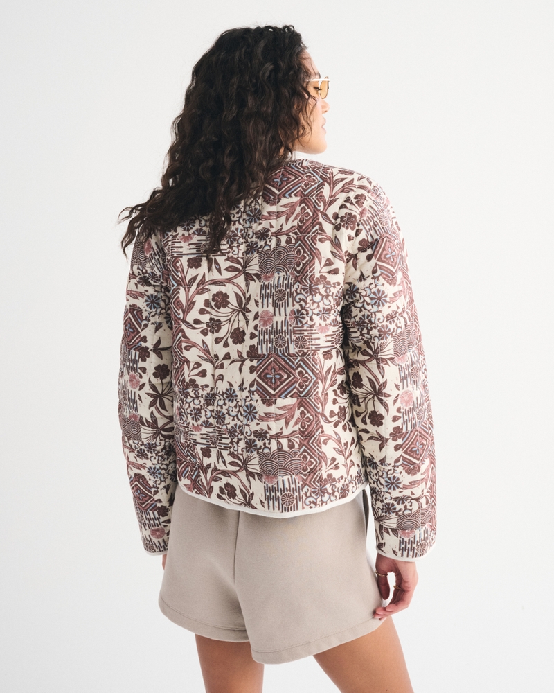 Quilted Collarless Non-Closure Jacket