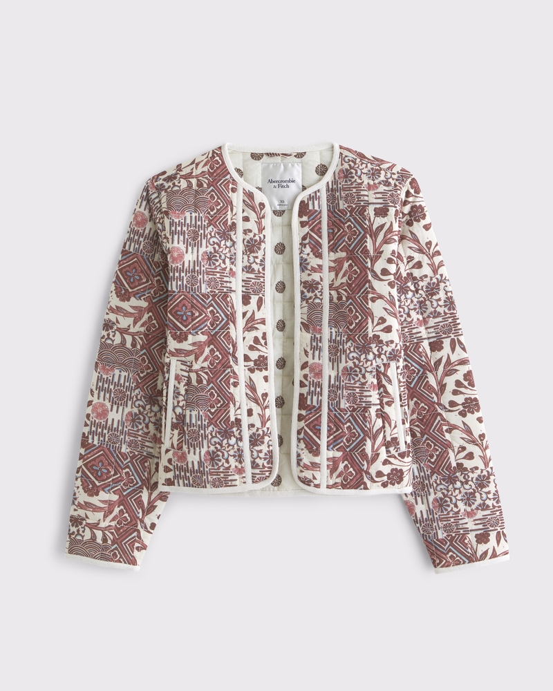 Women's Quilted Collarless Non-Closure Jacket | Women's