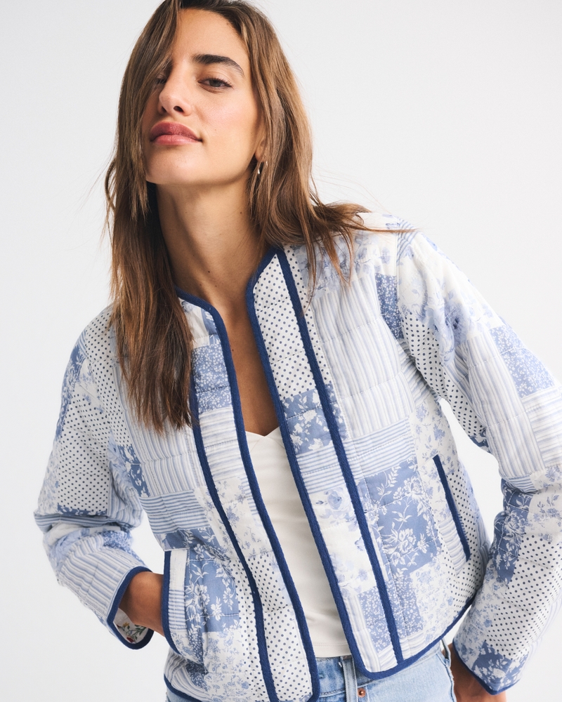 Women's Quilted Collarless Non-Closure Jacket | Women's