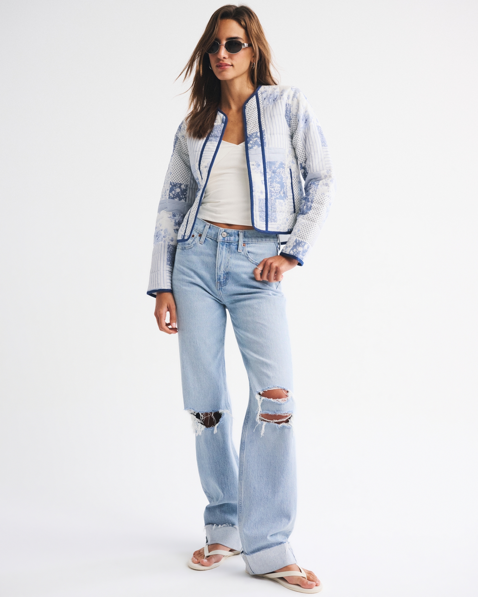 Quilted Collarless Non-Closure Jacket