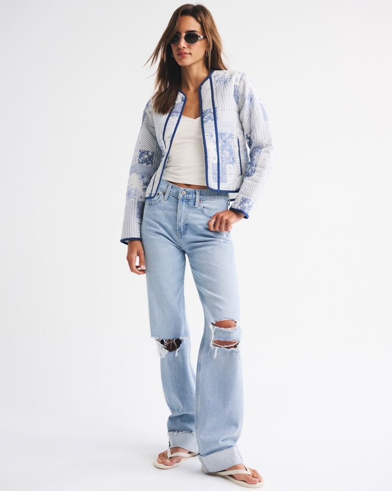 Quilted Collarless Non-Closure Jacket