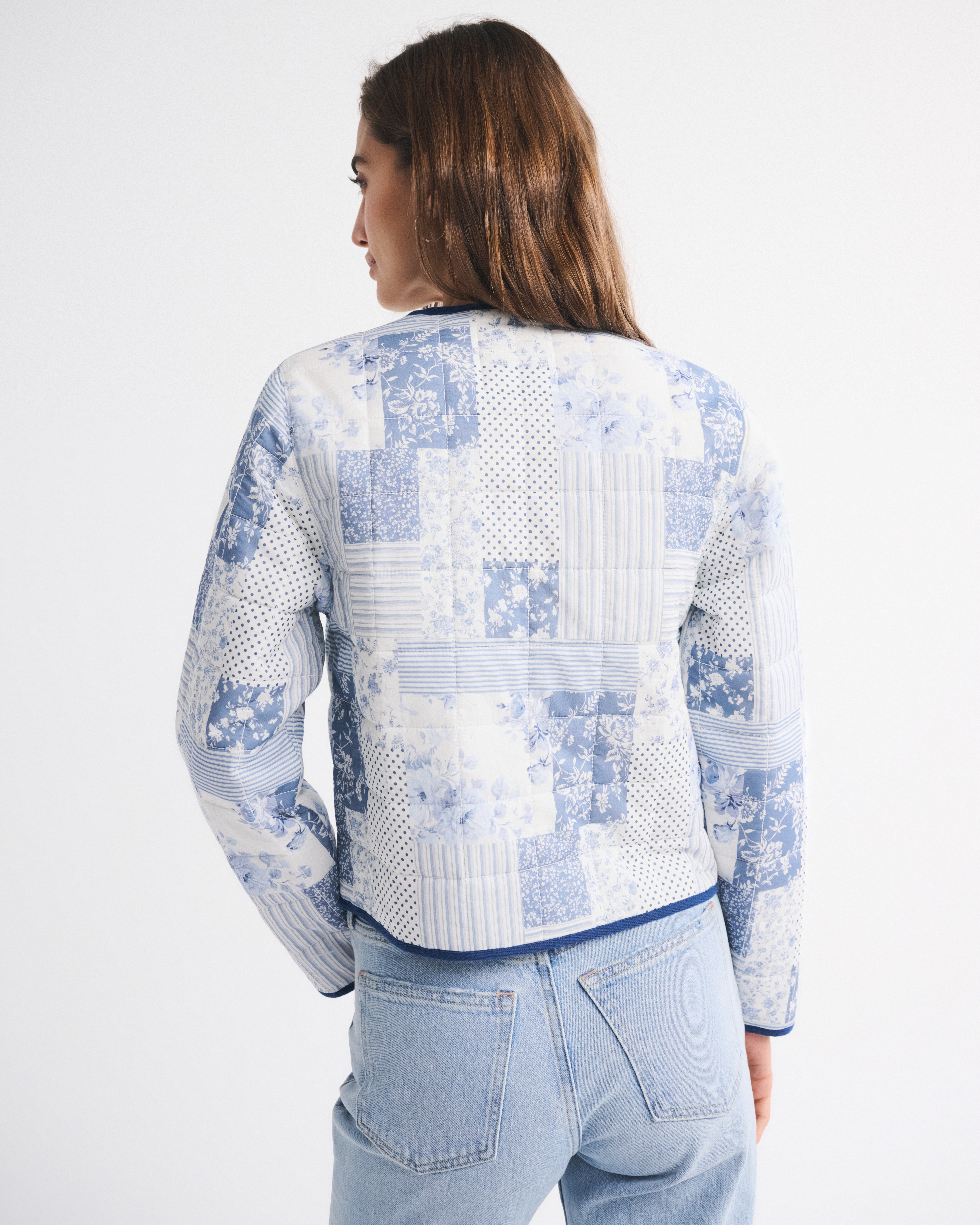 ジャケット・アウター CHECK EMBROIDERY NO COLLAR JACKET Women's Quilted Collarless Non-Closure Jacket | Women's