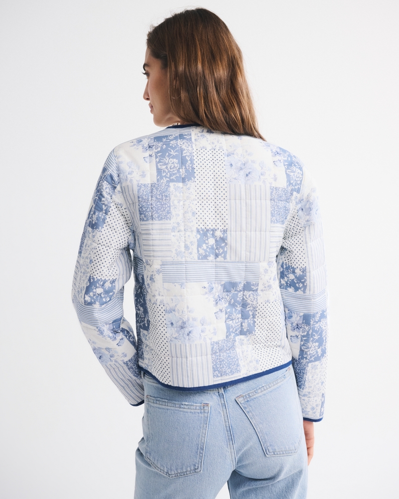 Quilted Collarless Non-Closure Jacket