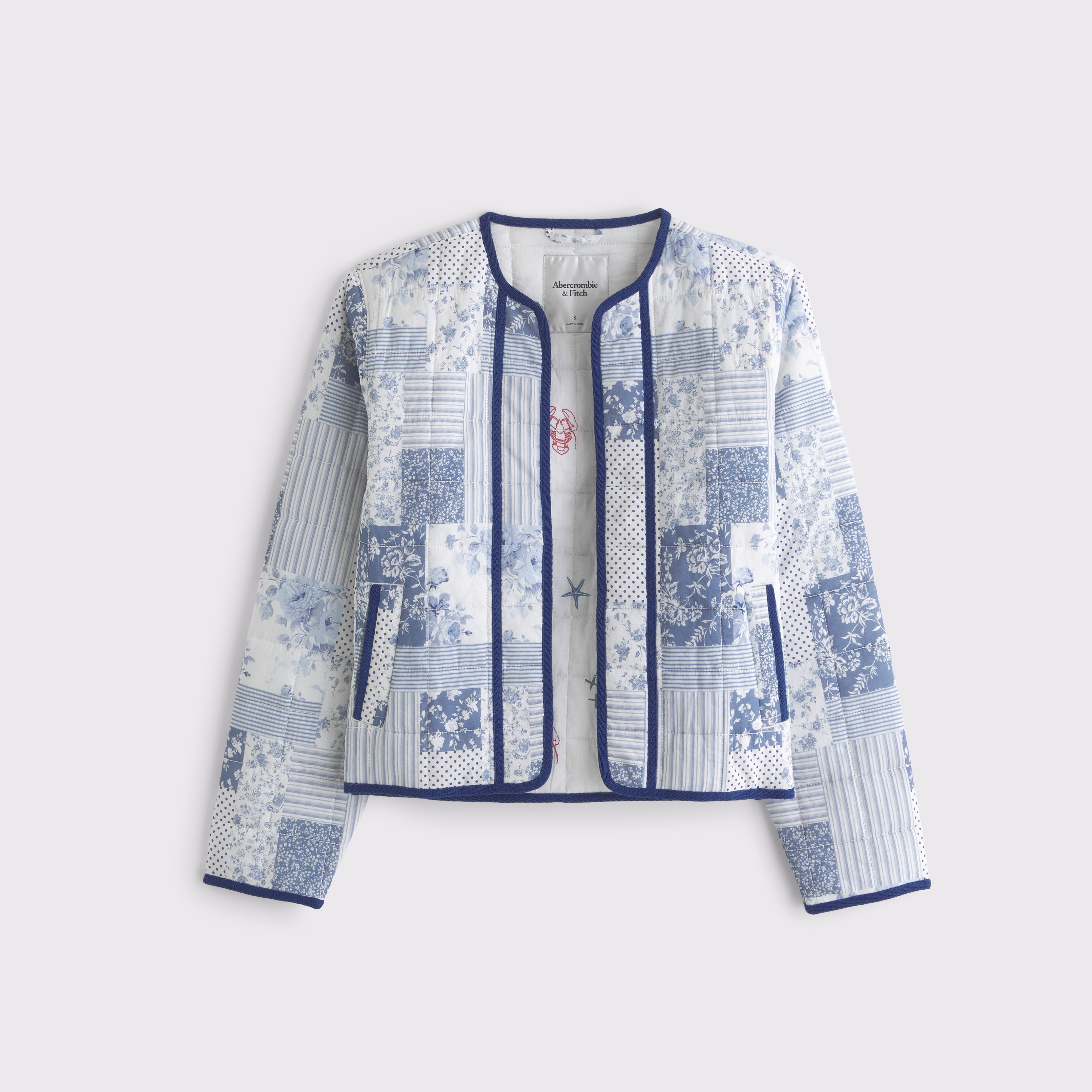 Women's Quilted Collarless Non-Closure Jacket | Women's
