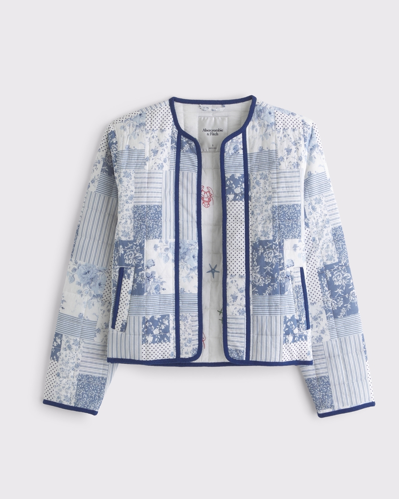 Quilted Collarless Non-Closure Jacket