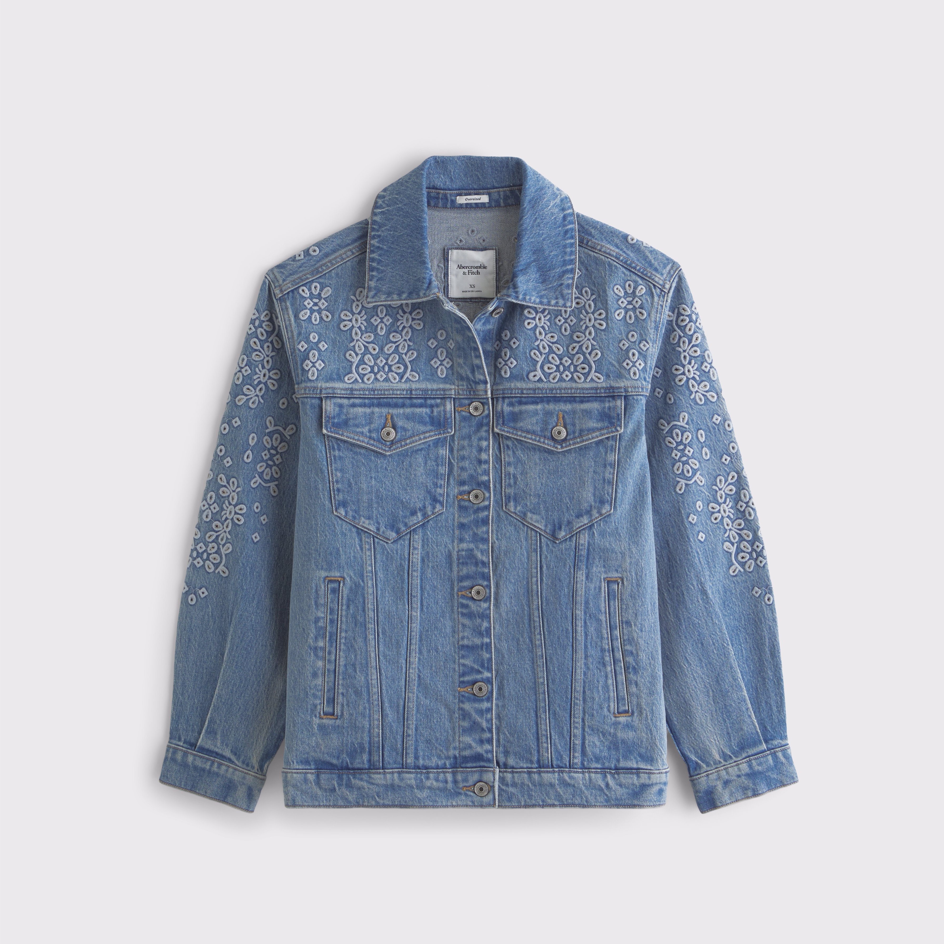 Abercrombie & Fitch Cutwork Denim Trucker Jacket In Blue