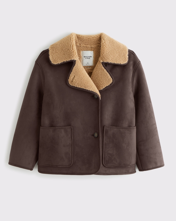 Women's Mid-Length Vegan Suede Shearling Coat | Women's Clearance
