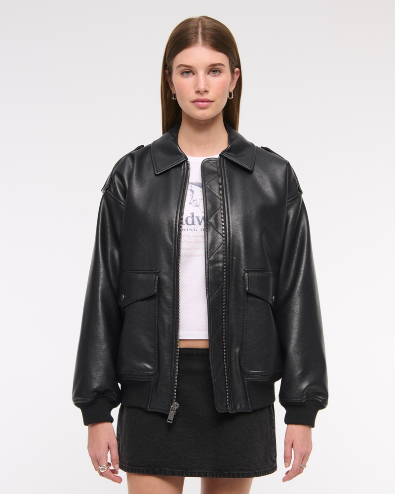Vegan Leather Utility Bomber Jacket