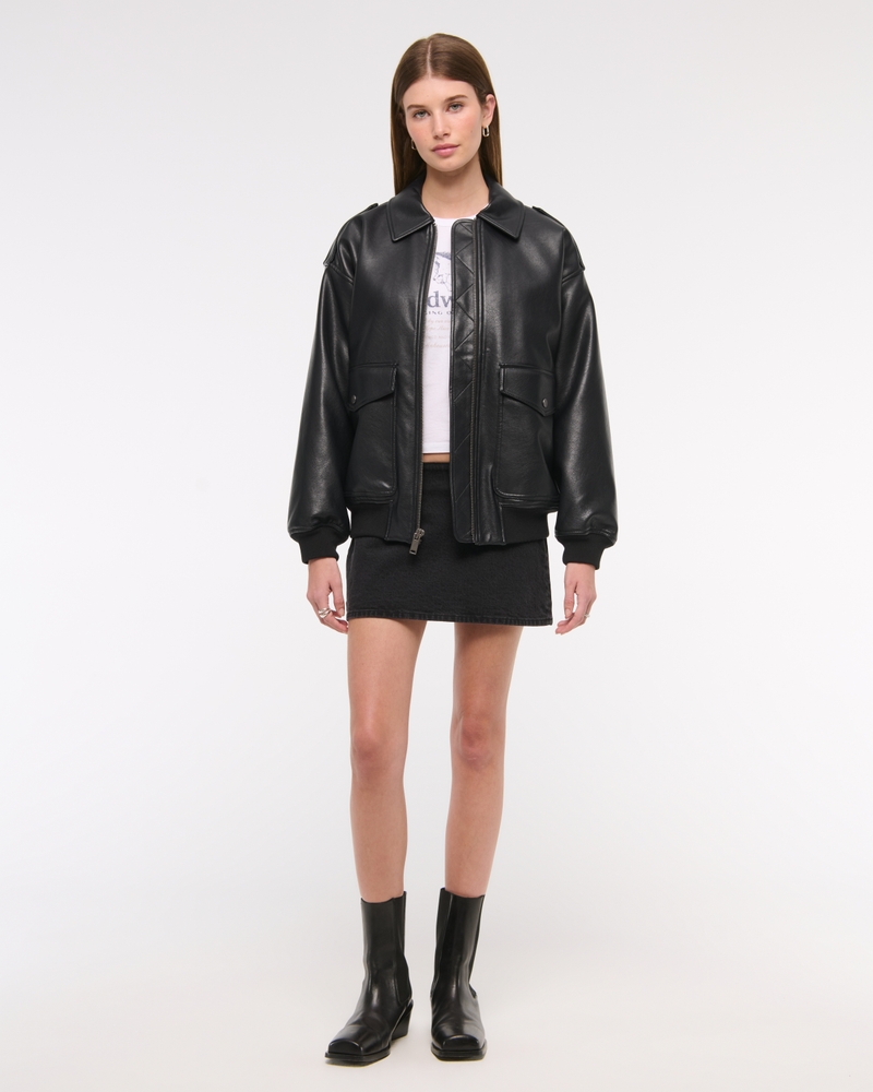 Vegan Leather Utility Bomber Jacket