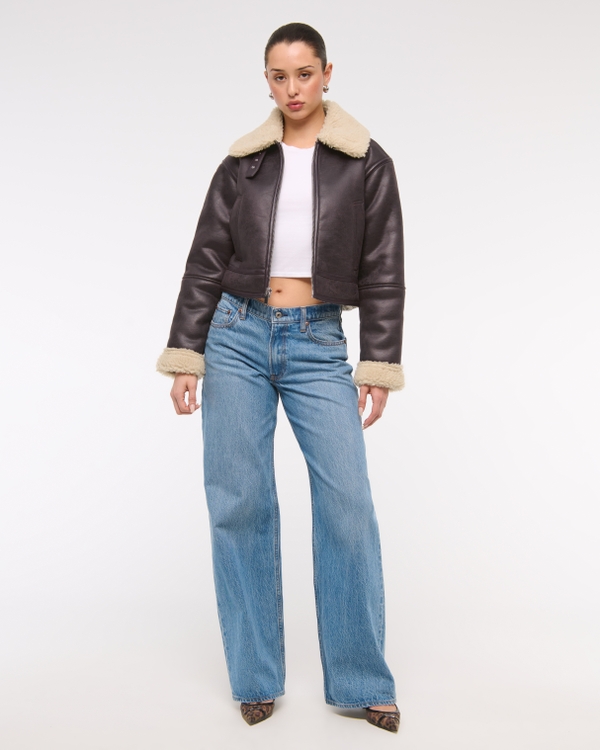 Vegan Suede Shearling Coat, Dark Brown view 2