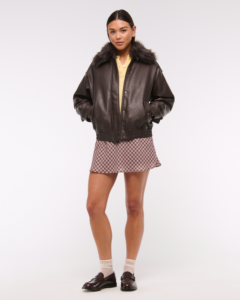 Femme Blouson aviateur en simili avec col amovible Femme