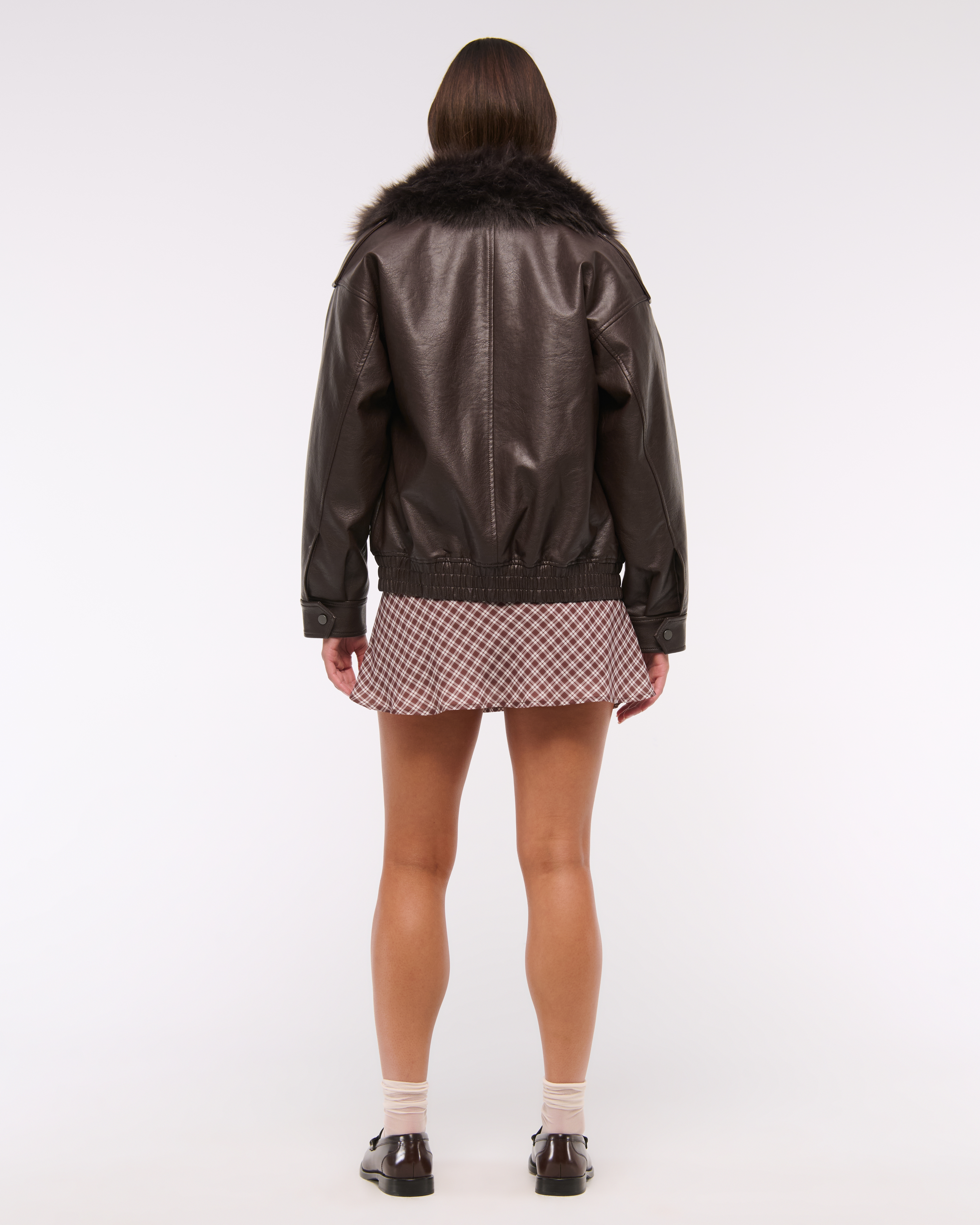 Women's Removable Collar Vegan Leather Bomber Jacket