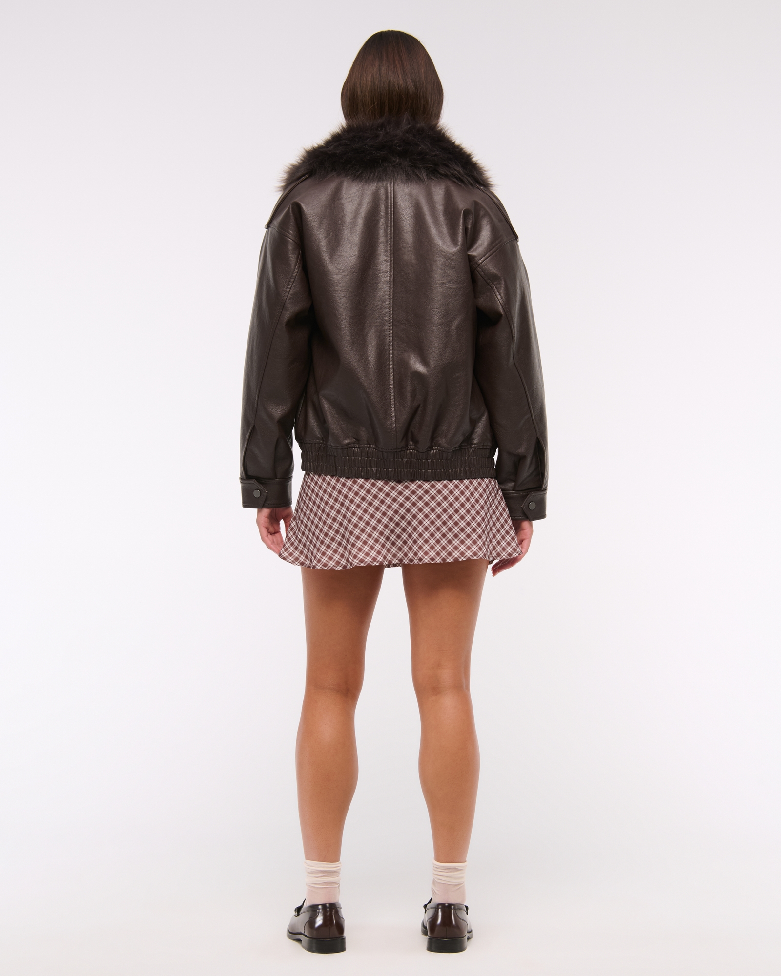 Removable Collar Vegan Leather Bomber Jacket
