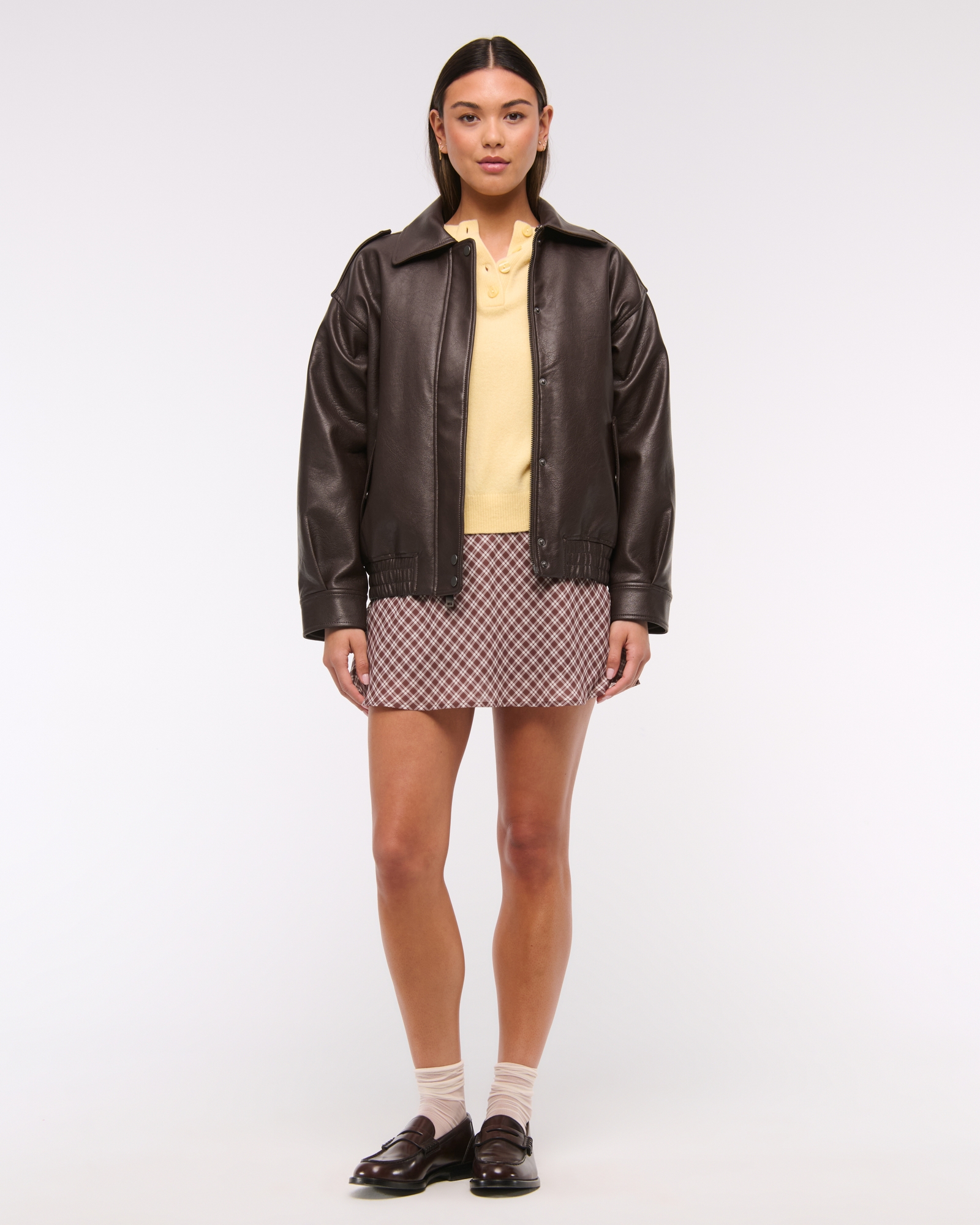 Removable Collar Vegan Leather Bomber Jacket