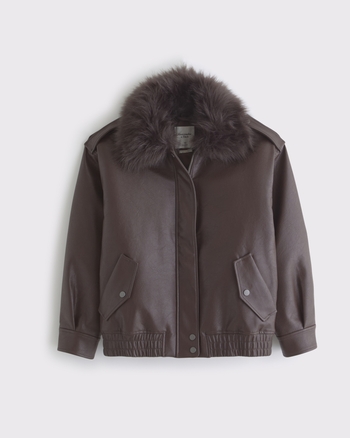 Women's Removable Collar Vegan Leather Bomber Jacket