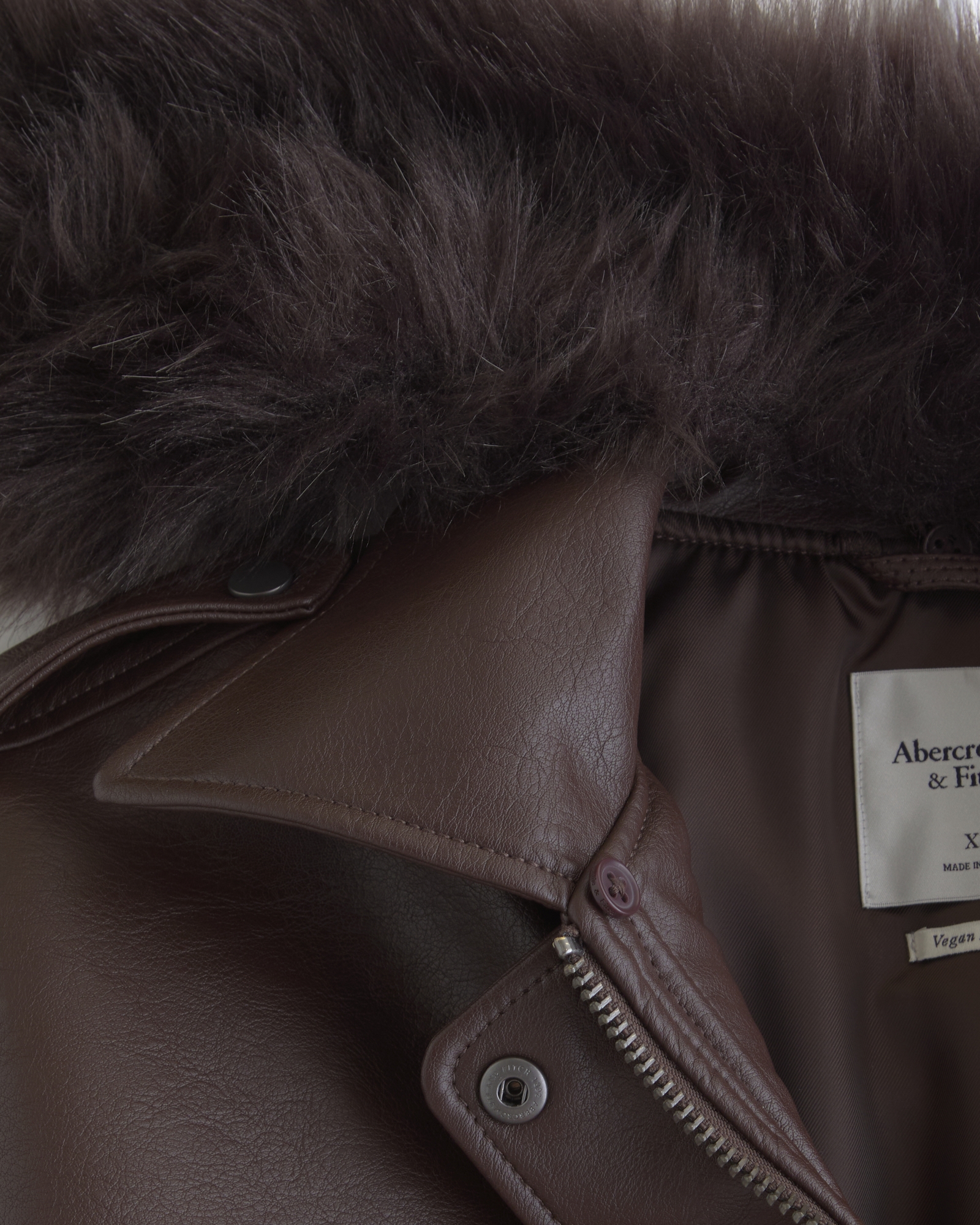 Removable Collar Vegan Leather Bomber Jacket