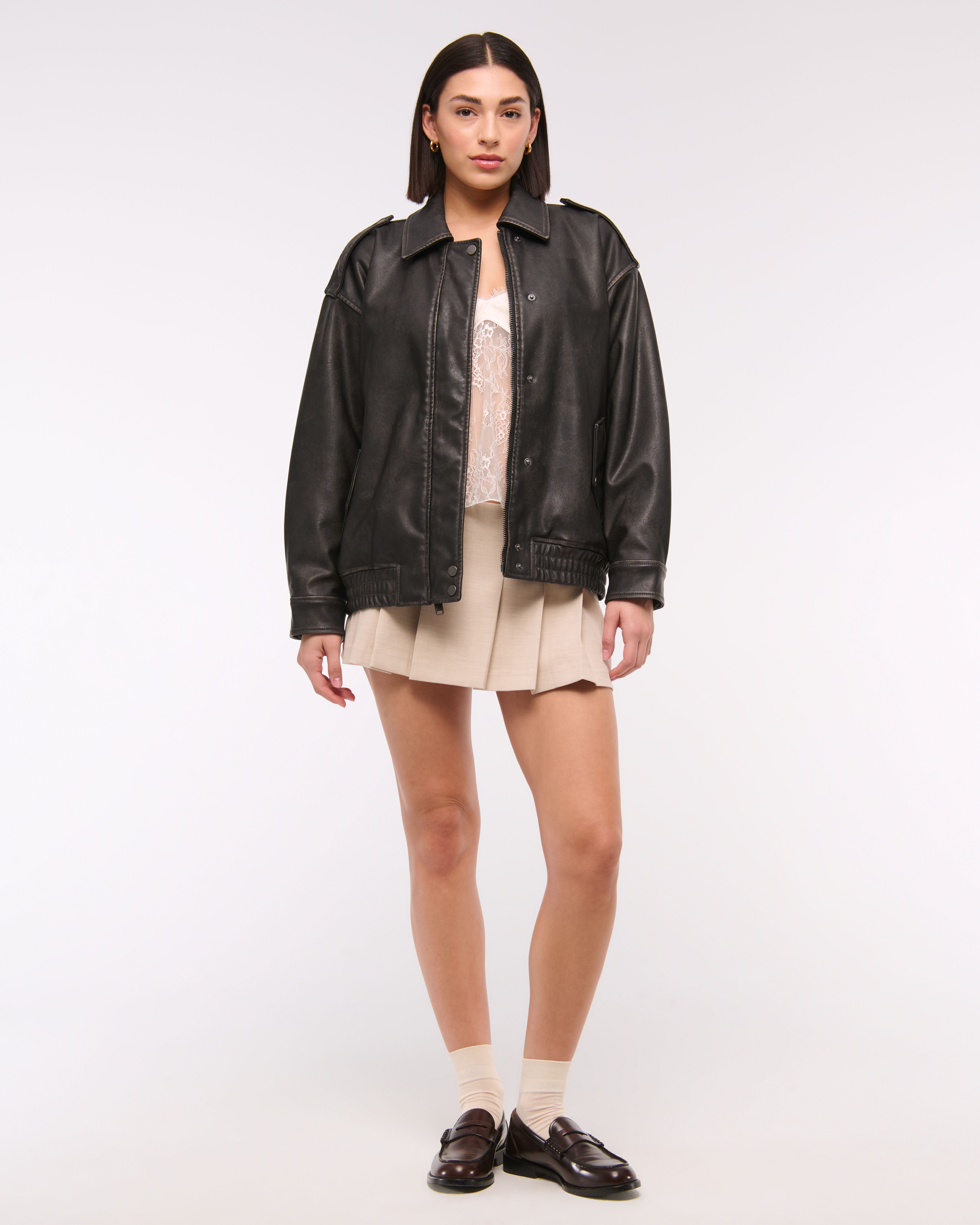 Women's Vegan Leather Bomber Jacket | Women's Coats