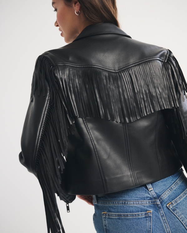 Women's Vegan Leather Fringe Jacket | Women's Clearance