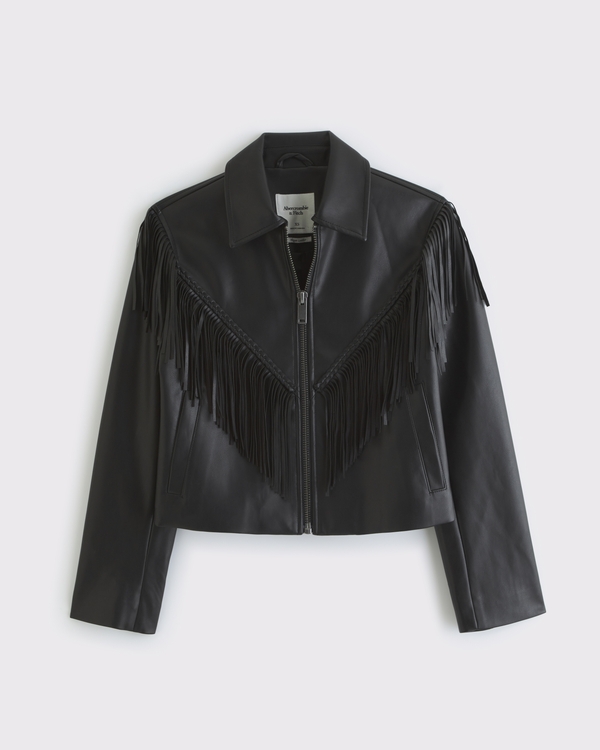 Women's Vegan Leather Fringe Jacket | Women's Clearance