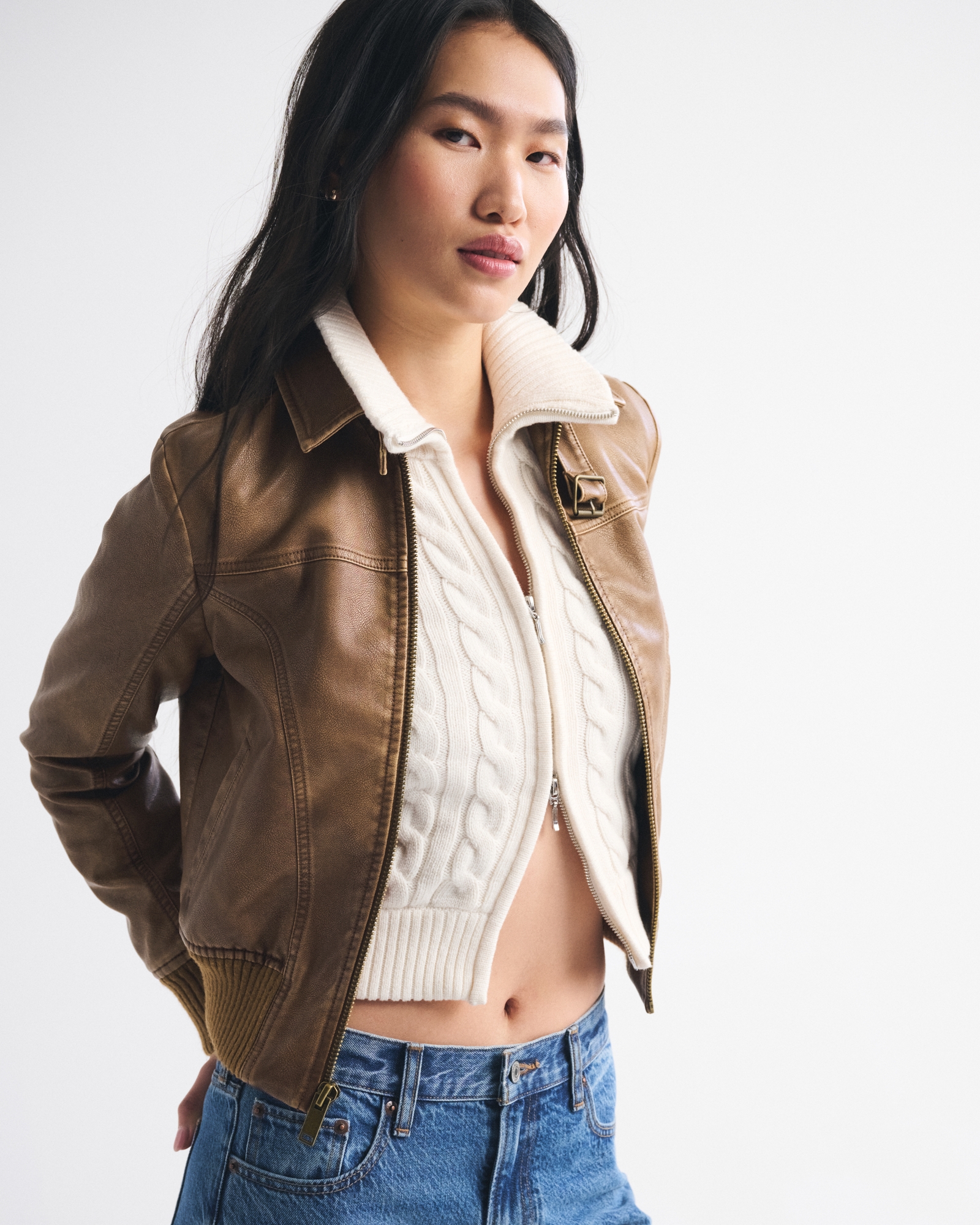 Vegan Leather Shrunken Bomber Jacket