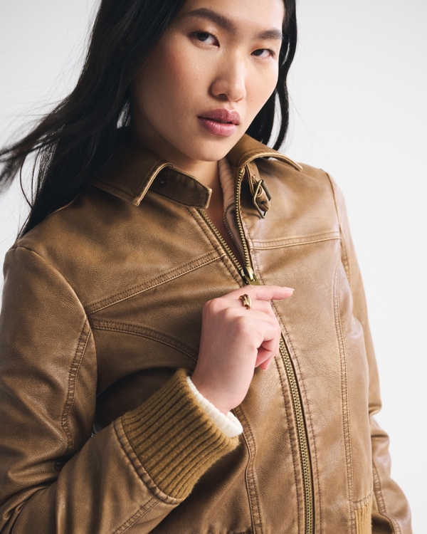 Vegan Leather Shrunken Bomber Jacket
