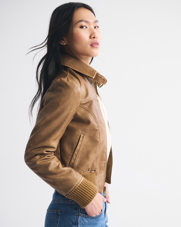 Vegan Leather Shrunken Bomber Jacket