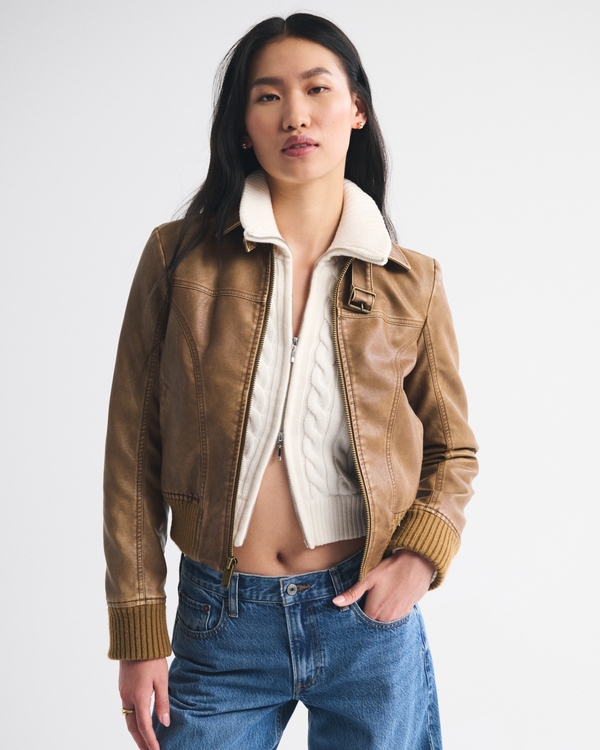 Vegan Leather Shrunken Bomber Jacket