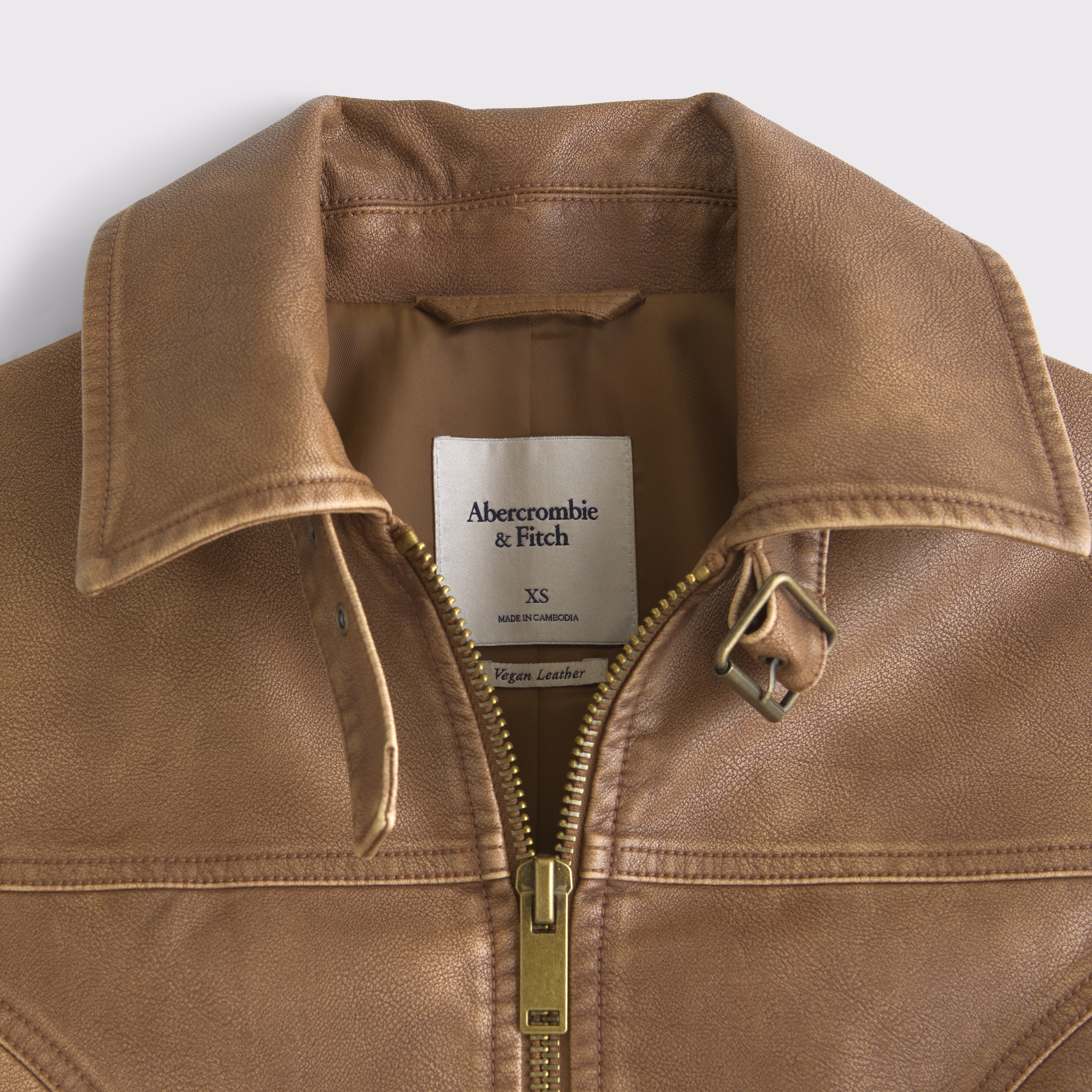 Abercrombie & Fitch Vegan Leather Shrunken Bomber Jacket In Brown