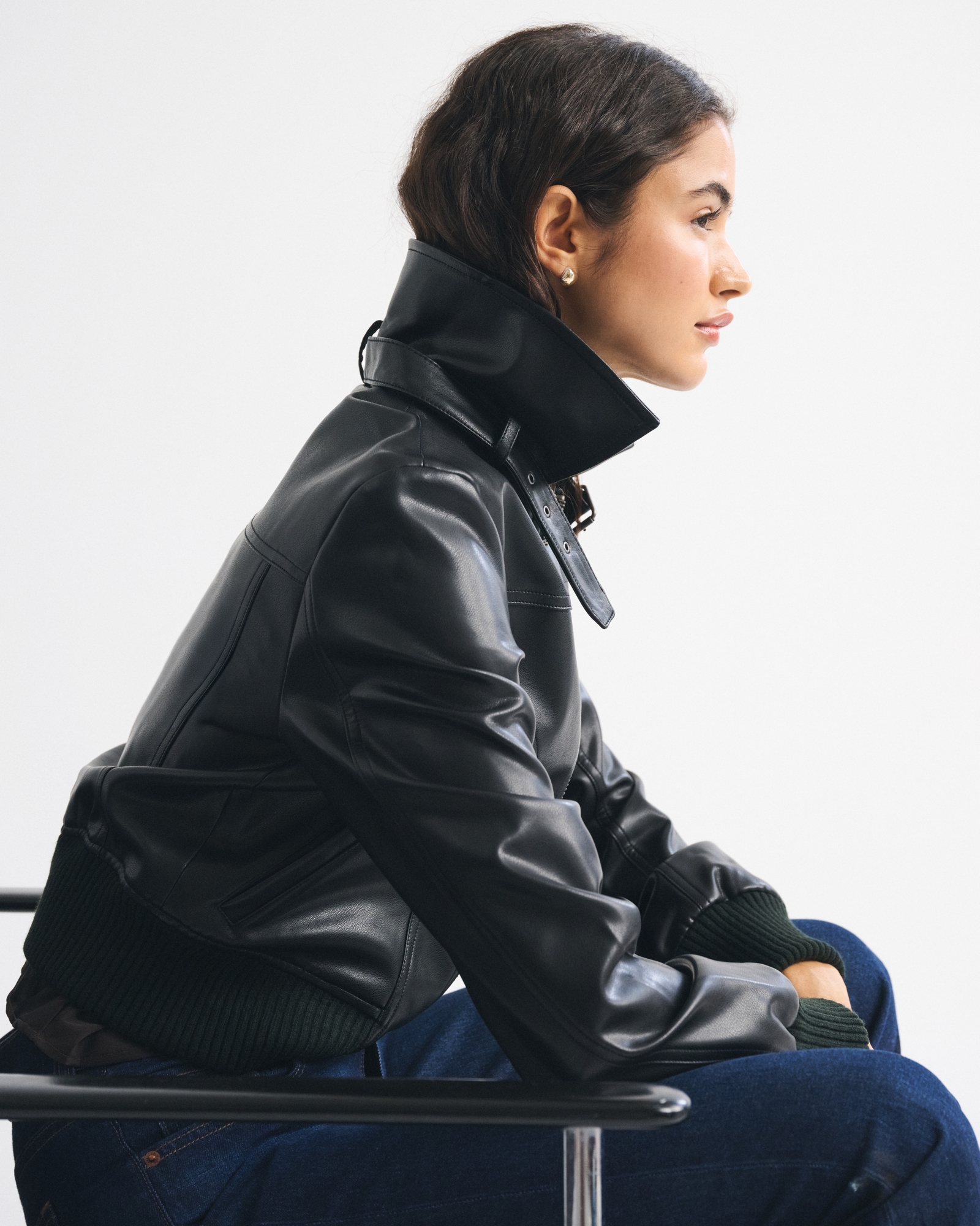 Vegan Leather Shrunken Bomber Jacket